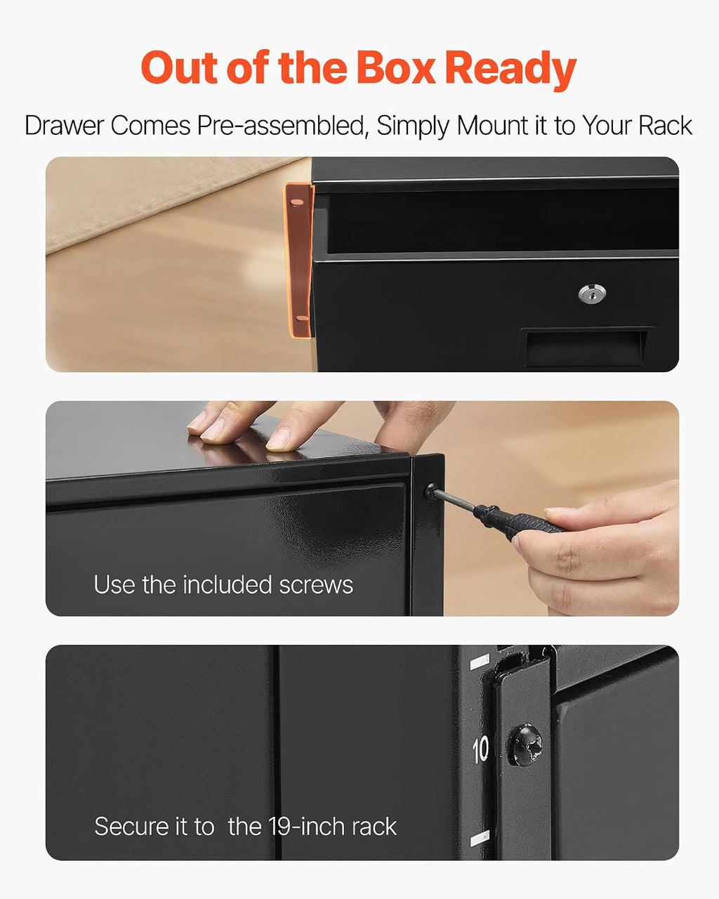 VEVOR 4U Rack Mount Drawer, Lockable Server Cabinet Case, 13.8'' Depth - Image 6