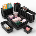 25 PCS Drawer Organizer Set, 4 Size Makeup Drawer Divider Organizer With Non-Slip Pads, Interlocking Plastic Storage Bins for Office,Jewelry Vanity,Gadgets, Bathroom,Kitchen, Black by StoreHappily