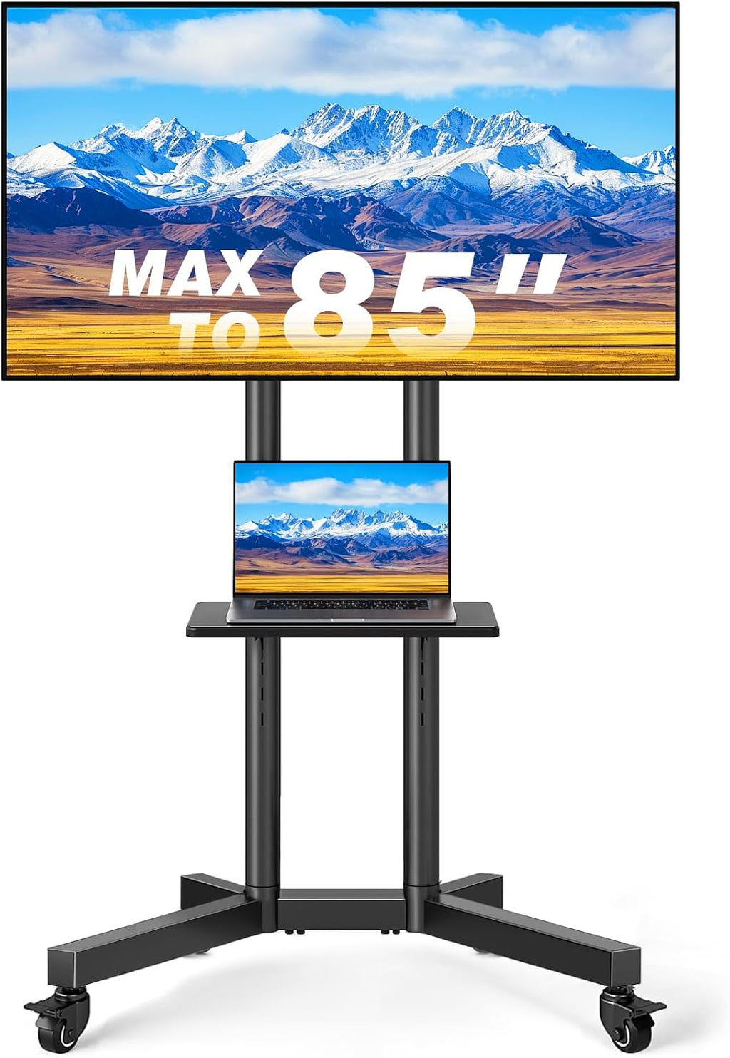Portable Rolling TV Stand with Shelf for 32-85 in TVs up to 150 lbs by Rfiver