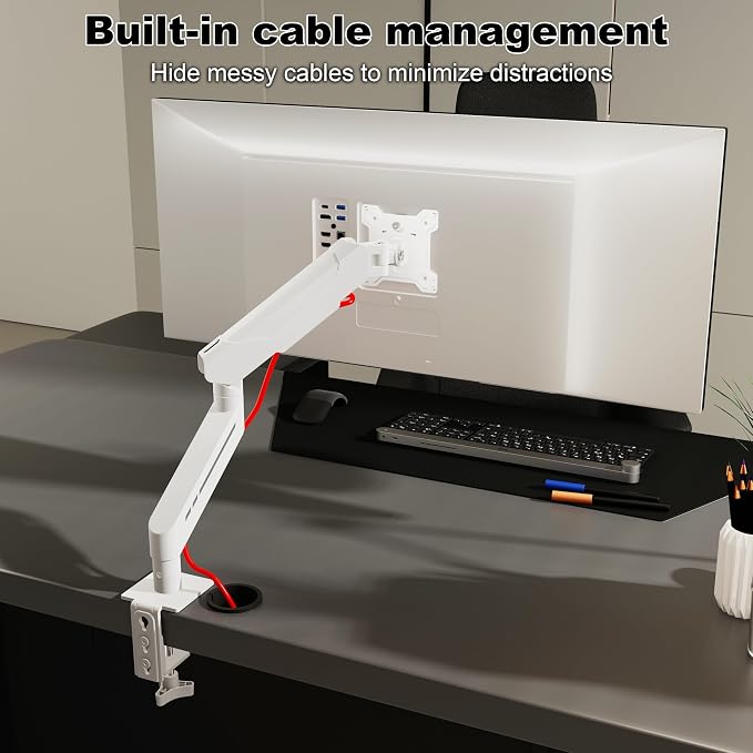 THEARK Single Monitor Desk Mount 17"-32" Screens - Adjustable Mechanical Monitor Arm Computer Monitor Stand up to 19.8 lbs,VESA Arm Desk Mount with C-Clamp and Grommet Base,VESA 75x75/100x100mm,White - Image 5