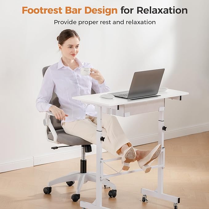 COMHOMA Small Standing Desk Adjustable Height Small Computer Desk Mobile Portable Rolling Laptop Table with Wheels 32" Computer Workstation Sit Stand Desks Portable Standing Table Treadmill desks - Image 6