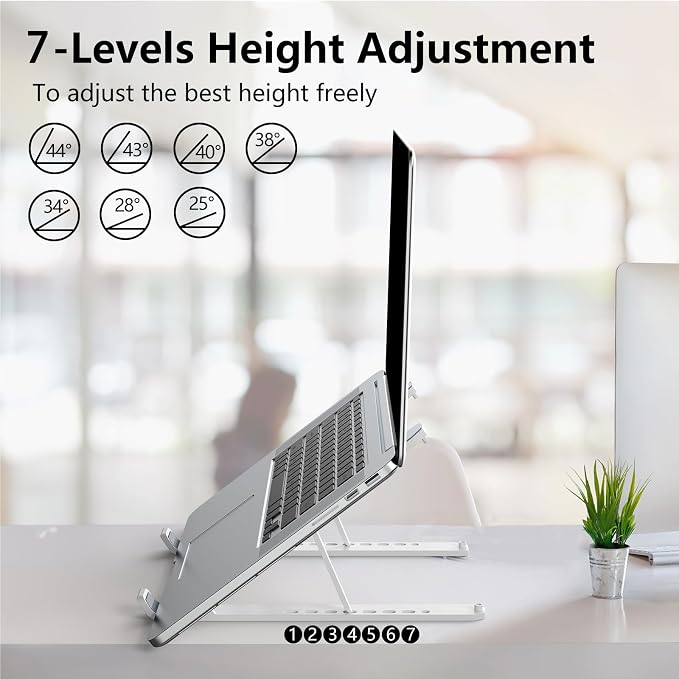 Tonmom Laptop Stand for Desk, Adjustable Laptop Riser, White | ABS+Silicone Foldable Portable Notebook Holder, Ventilated Cooling Notebook Mount Computer Stand for 10-15.6” Laptops,Tablets - Image 3
