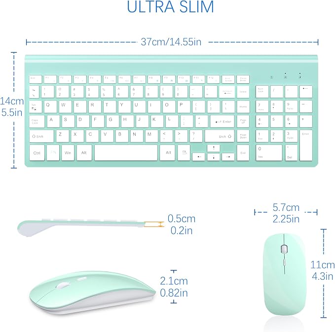Wireless Keyboard and Mouse Ultra Slim Combo, TopMate - Mint Green | 2.4G Silent Compact 2400DPI Mouse and Scissor Switch Keyboard Set with Cover, Batteries Included, for PC/Laptop/Windows/Mac - Image 6