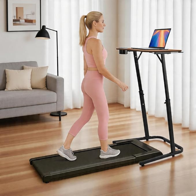 Stepwaver Treadmill Desk, Small Standing Desk for Walking Pad, 30-47 Inch Adjustable Height Walking Pad Stand for Treadmill, Portable Standing Table for Bike - Brown - Image 7