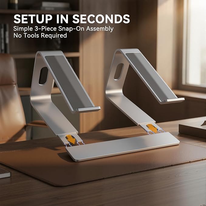 SOUNDANCE Laptop Stand, Aluminum Computer Riser, Ergonomic Laptops Elevator for Desk, Metal Holder Compatible with 10 to 15.6 Inches Notebook Computer, Silver - Image 6