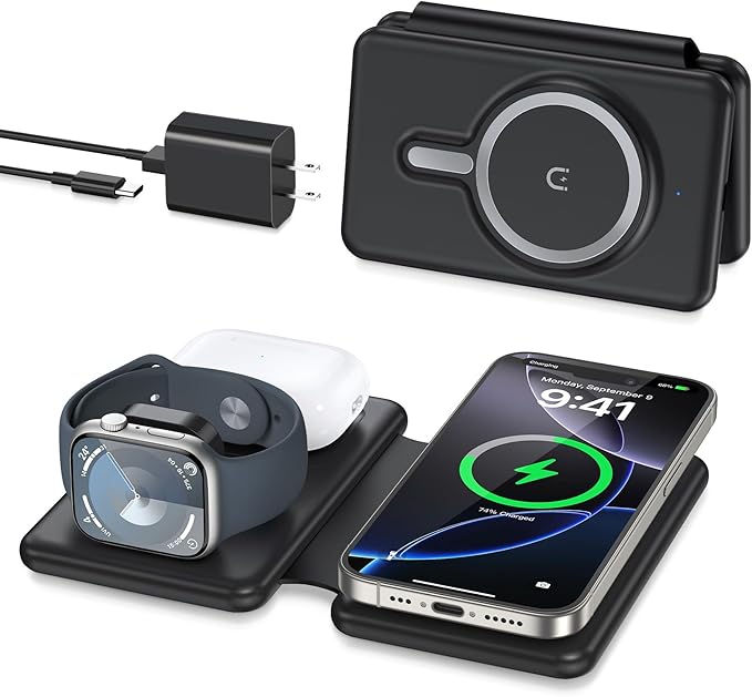 Wireless Charger iPhone - 3 in 1 Charging Station for Apple Devices for iPhone 17 16 15 14 13 12 Pro Max Plus - Foldable Magnetic Charging Pad for Apple Watch Series & Airpods Series by Knildwirlesscharger