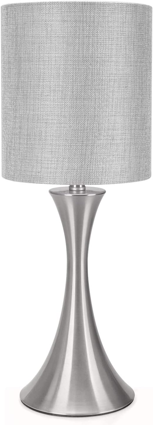 3 Way Touch Control Table Lamp, Dimmable Bedside Desk Lamp with Metal Base Modern Nightstand Lamp Stylish Grey Shade Simple Side Table Lamp for Bedroom, Living Room, Office or Den LED Bulb Included - Image 9