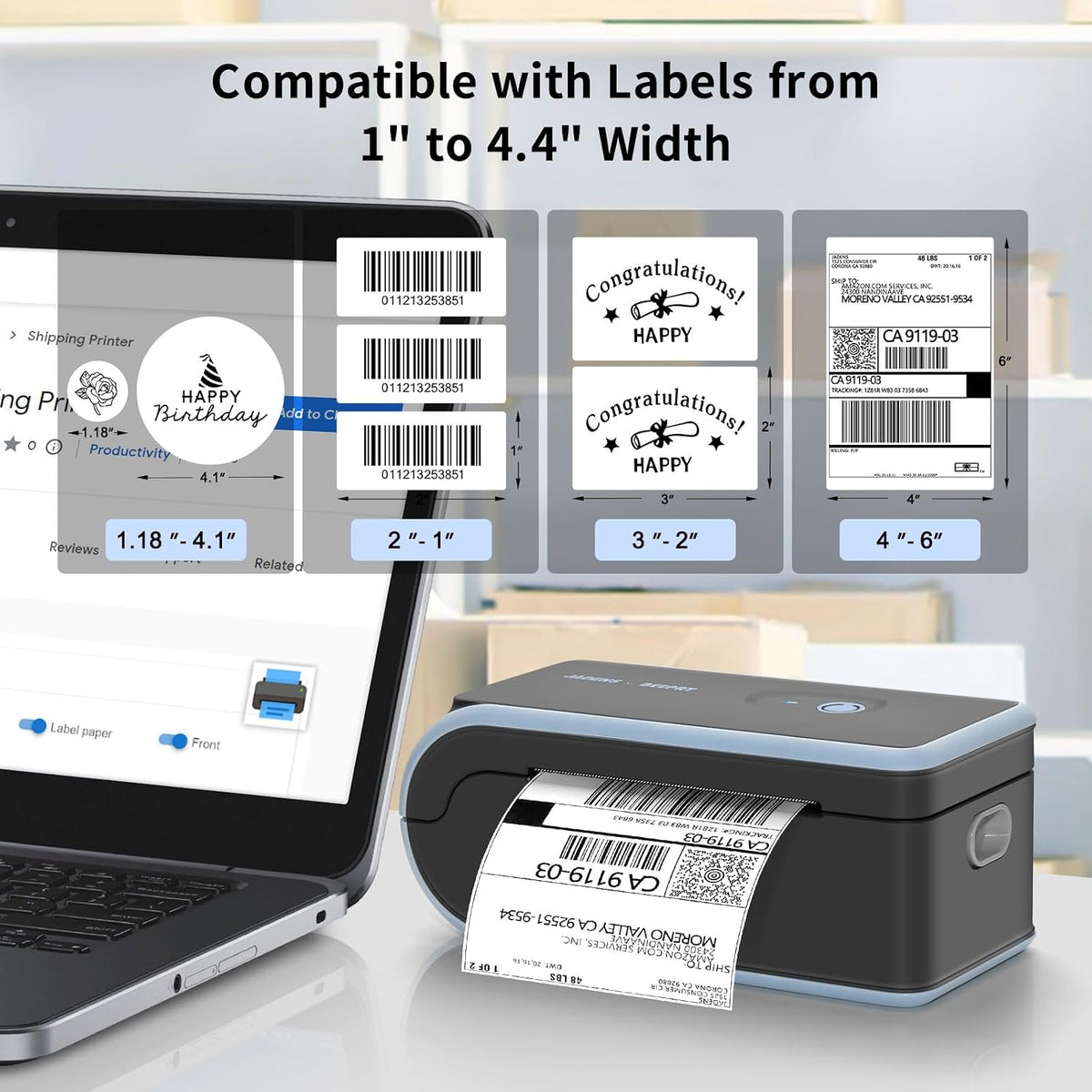 JADENS Bluetooth Thermal Label Printer, Wireless with Built-in Paper Bin - Image 2