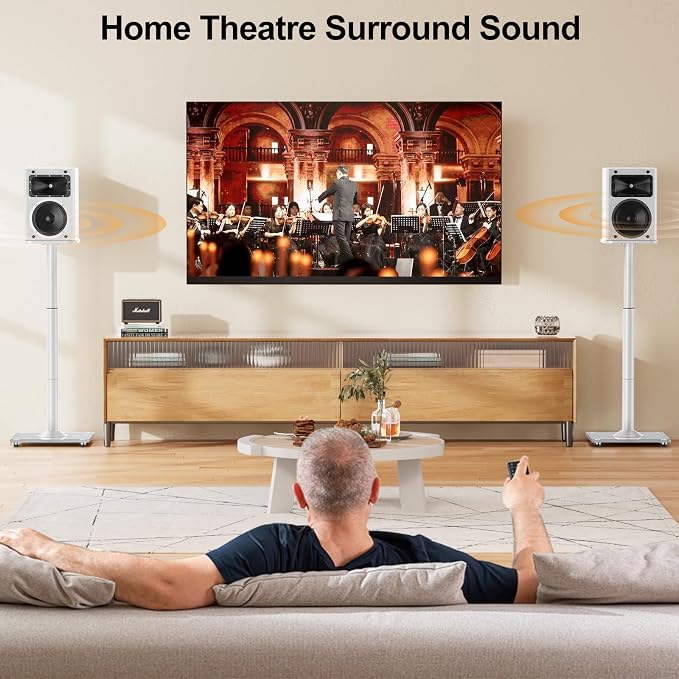 Speaker Stands Pair, 28"-37.4" Height Adjustable, Max 22 lbs, Glass Base | Surround Sound Speaker Stand with Cable Management, Universal Floor Stand for Bookshelf Satellite Studio Large Speaker, White - Image 9