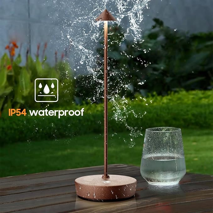 Set of 2 Cordless Rechargeable Led Table Lamp Battery Operated Light Rust | 6000mAh Touch 3 Color Dimming Portable Metal Outdoor Waterproof Light for Patio/Restaurant/Dining/Home - Image 7