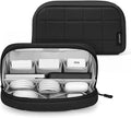 TOPEAST Quilted Cable Organizer Bag, Soft Tech Pouch & Travel Electronics Case with Elastic Pen Loop, Tangle-Free Cord Organizer for Women, Office Desk, AirPods, Chargers & Accessories, Black by TOPEAST