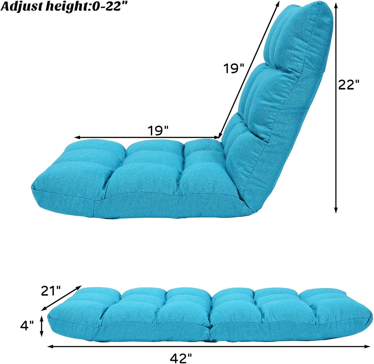 Giantex Adjustable Floor Gaming Sofa Chair 14-Position Cushioned Folding Lazy Recliner High Resilience Sponge, Breathable Cotton & Linen Fabric Sleeper Bed Couch Recliner - Image 3