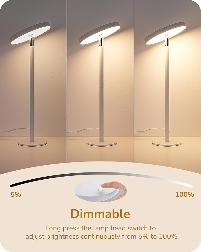 EDISHINE LED Desk Lamp, Table Lamp with High CRI 90+, 2 Adjustable Height | 5%-100% Dimmable & 3 Color Temperature, Touch Control, Modern Style for Home Office, Living Room, White - Image 5