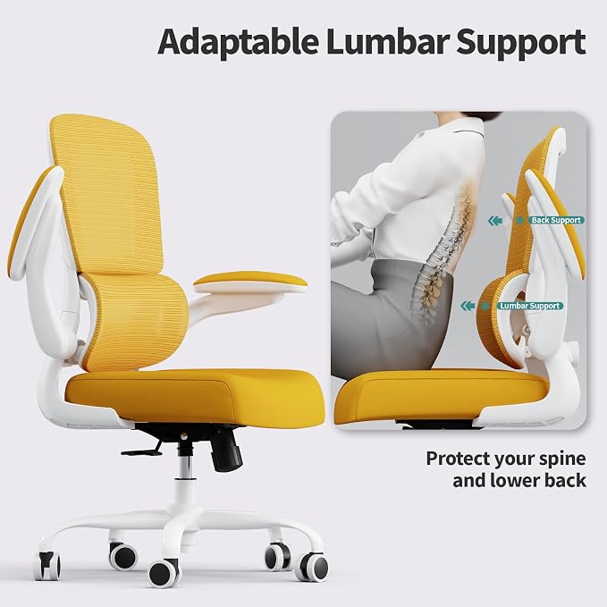 TRALT Office Chair - Ergonomic Desk Chair with Adjustable Lumbar Support, Mesh Computer Chair, Executive Chair for Home Office Comfortable Lumbar Support (1, White Yellow) - Image 7