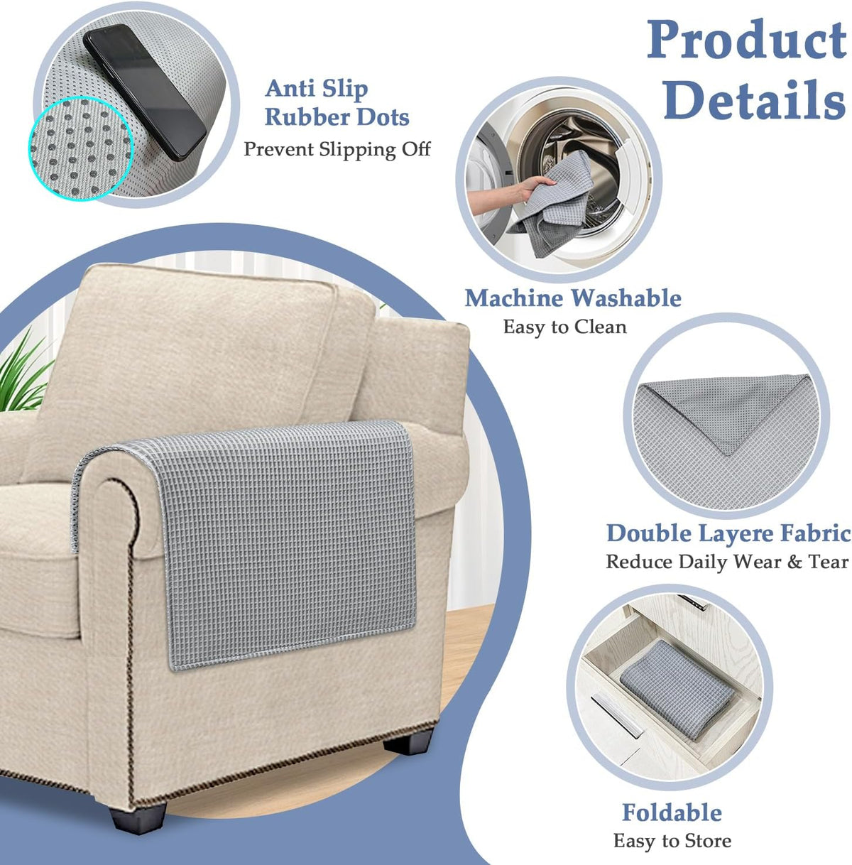 Headrest Covers for Recliners Protector Armrest Covers for Couch Chair Headrest Seat Padded for Sofa Reclining Armchair Cooling Pads Washable Pet Slipcovers Non Slip Furniture Covering - Image 6
