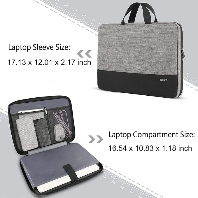 Ytonet Laptop Sleeve Case 17 17.3 Inch, Slim TSA Laptop Bag with Handle | Compatible with MacBook Pro, HP, Dell, Lenovo, Asus 16-17 Inch Notebooks, Protective, Water Resistant, Grey - Image 3