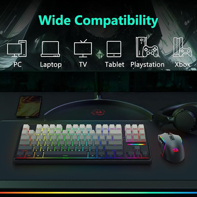Redragon Wireless Mechanical Keyboard and Mouse Combo, RGB Backlit | Bluetooth/2.4Ghz/USB-C Wired, TKL Creamy Gaming Keyboard with Hot Swappable Linear Switches + 12800 DPI Gamer Mouse - Image 9