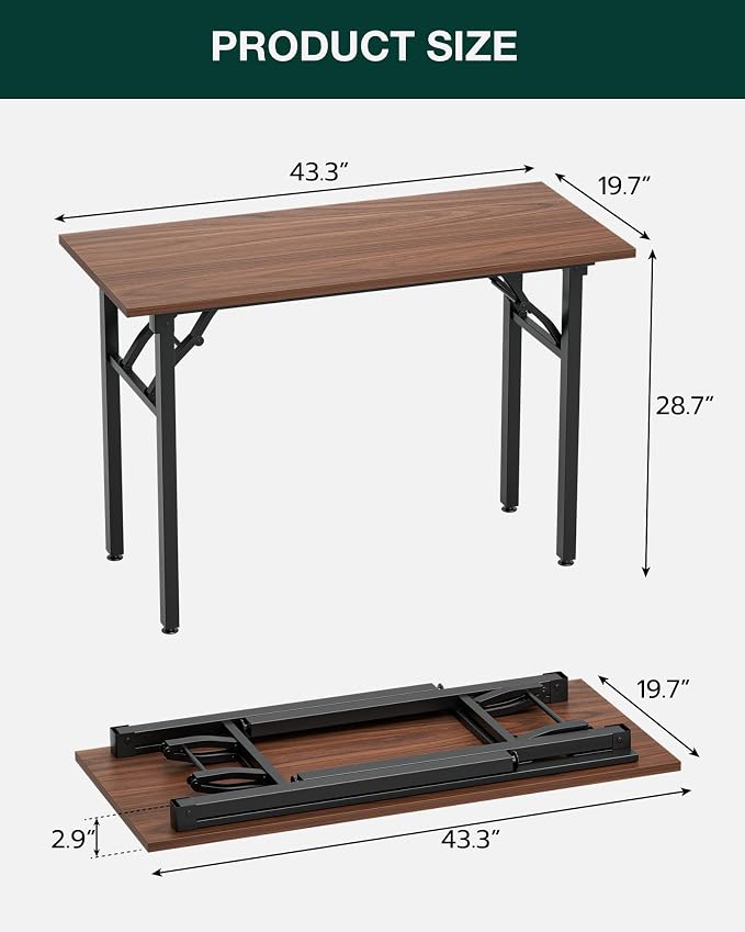 Small Folding Computer Desk – Portable 43.3 Inch Foldable Laptop Table, Collapsible and Compact for Easy and Fast Setup, Lightweight for Small Spaces, Home Craft and Study Use, Dark Walnut - Image 2