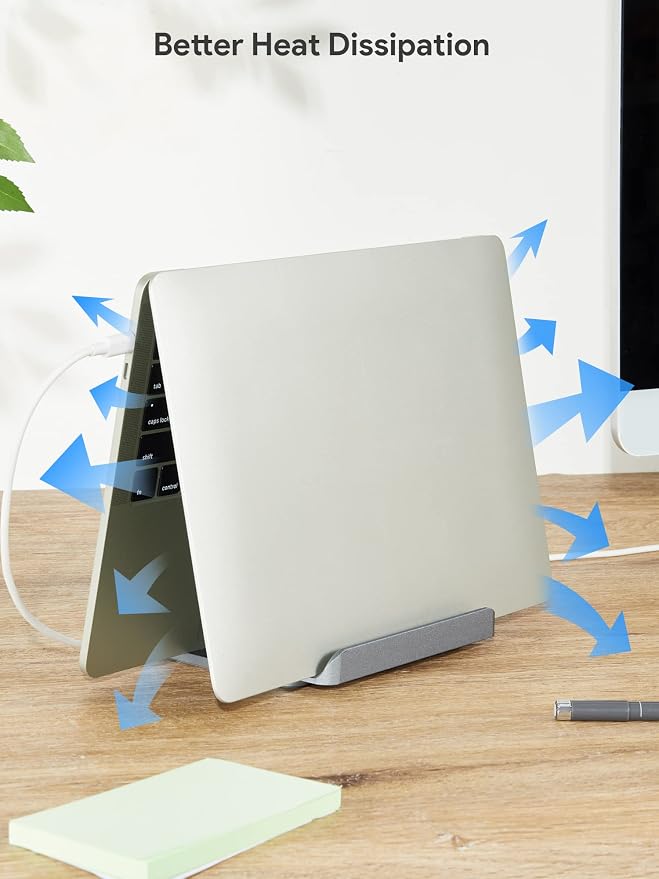 JARLINK 2-in-1 Vertical Laptop Stand, Adjustable Aluminum Desk Dock, Gray | Adjustable Laptop Holder for Desk, Space-Saving Organizer Compatible with All MacBook, Samsung, HP, Dell, Chromebook - Image 4
