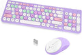 Wireless Keyboard and Mouse Combo, Retro Typewriter Keyboard with Round Keycaps, 2.4GHz USB Cute Wireless Keyboard Mouse for Computer, Desktop, Laptop (Purple Colorful) by GUKJOB
