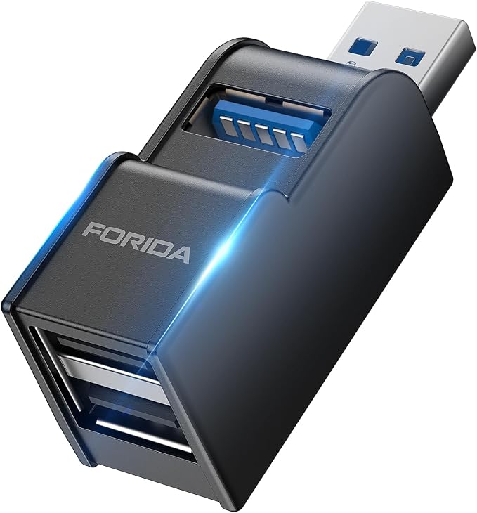 3 Ports USB Hub 3.0, FORIDA USB Splitter 1 in 3 Out for Laptops, Keyborad | Mini USB Hub, Multiport Portable USB 3.0 Splitter for Keyborad, U Disk, Camera, Mouse etc Laptop Accessories (Black) by FORIDA-Besttecforusbhubdockingstation