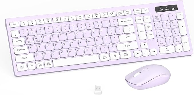 Wireless Keyboard and Mouse Combo Silent for Office and Home(Lilac) | 2.4G Full Size Silent Cordless Keyboard with Tilt Legs,3-Level DPI Quiet Mouse,for Windows/Mac OS/Desktop/Laptop/PC by RECCAZR