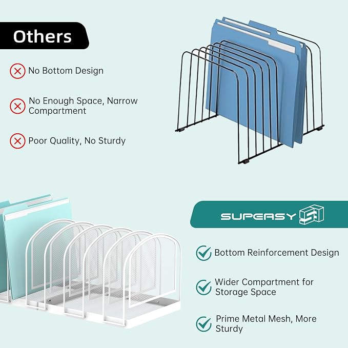 9-Section File Organizer for Desk, Metal File Folder Holder, White | 9 Vertical Compartments with Sturdy Metal Base for Office Documents Books Magazines and Laptop - Image 2