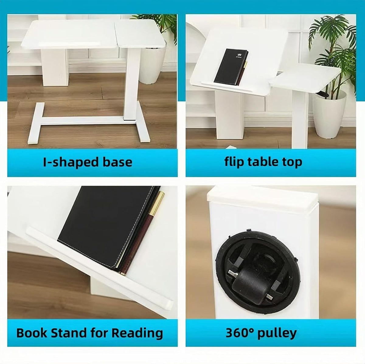 Overbed Table with Wheels Adjustable Height, Tiltable Hospital Bedside Table, Bedside Laptop Tables, Movable and Standable, Portable Mobile Workstation for Bedroom Hospital (White) - Image 5