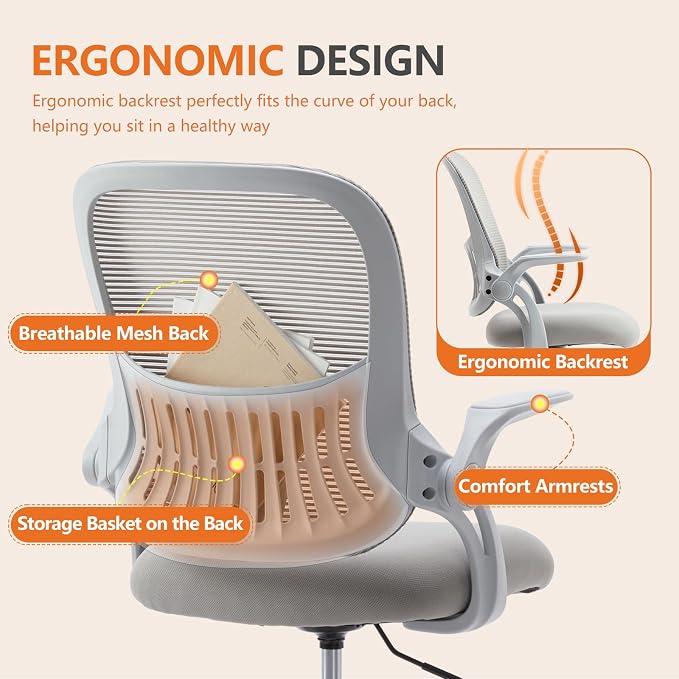 Sweetcrispy Tall Drafting Office Desk Chair - Ergonomic High Stool Computer Chair with Adjustable Height and Comfy Lumbar Support, Rolling Counter Height with Flip-up Arm and Footrest, Grey - Image 4