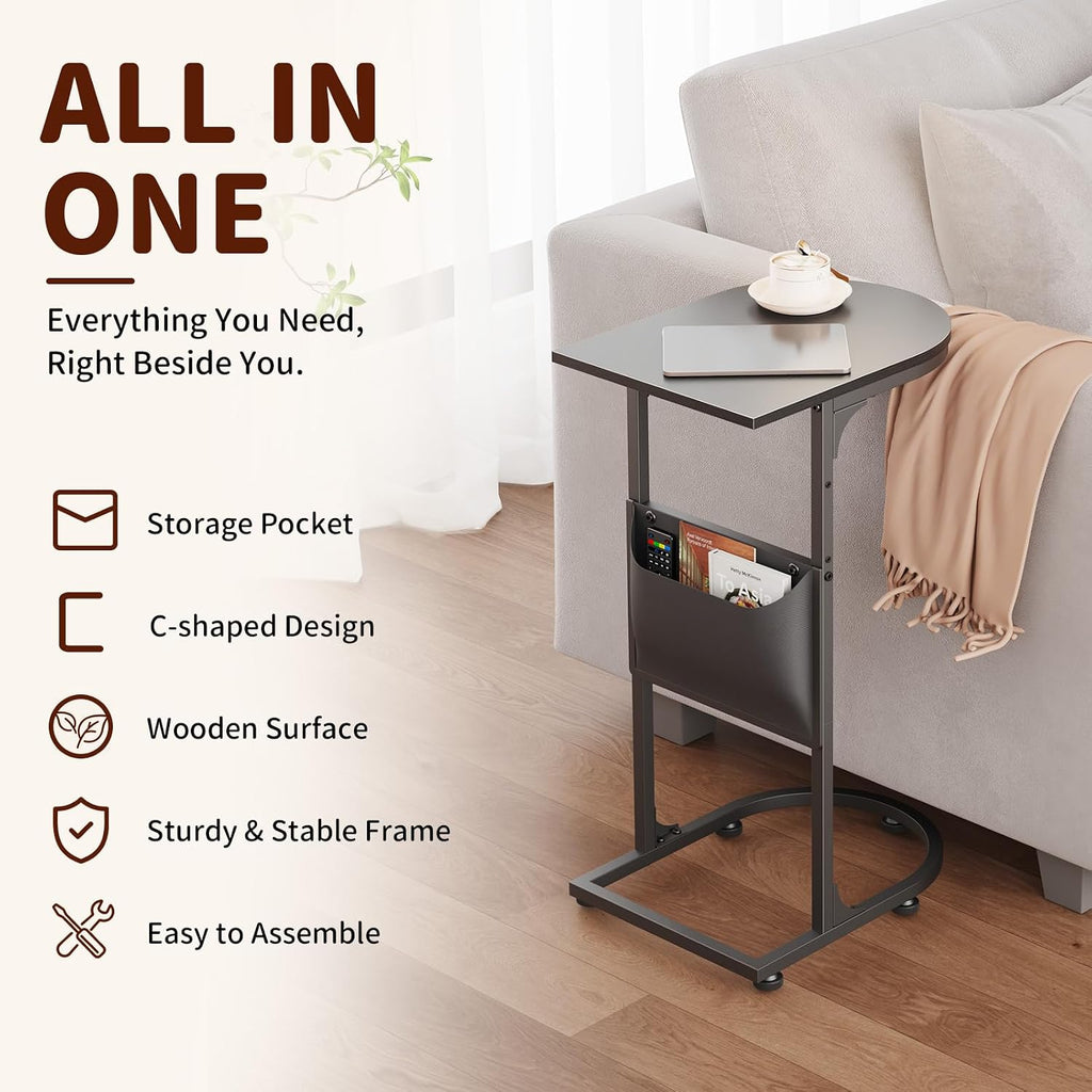 C Shaped End Table, Slide Under Small Side Table for Couch & Small Spaces - Image 3
