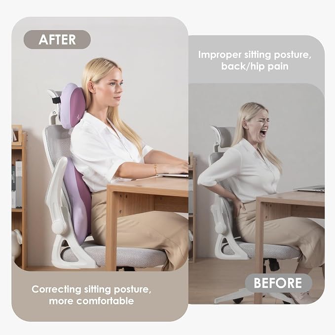Lumbar Support with Car headrest Back Pillow for Chairs Headrest Pillow for Car Ergonomic Ultrathick Memory Foam Back Pillow for Office Chair (Purple) - Image 9