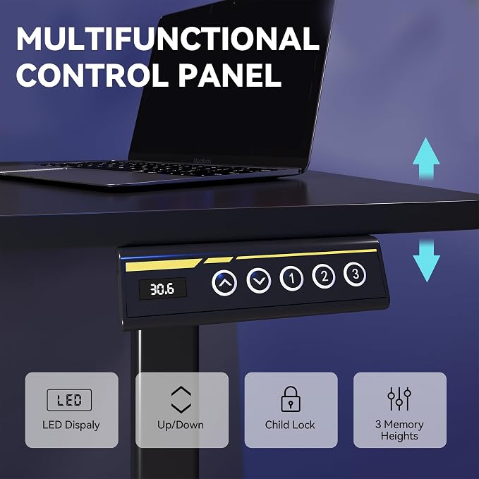 Dual Motor Standing Desk Frame for 40-63 in Tops, 264 lb, Black | Frame Only, Fits 40-63 x 24-28 in Tops, 28.3-46.5 in Height, 2+3 Controls, ≤45 dB, 264 lb Capacity - Image 7
