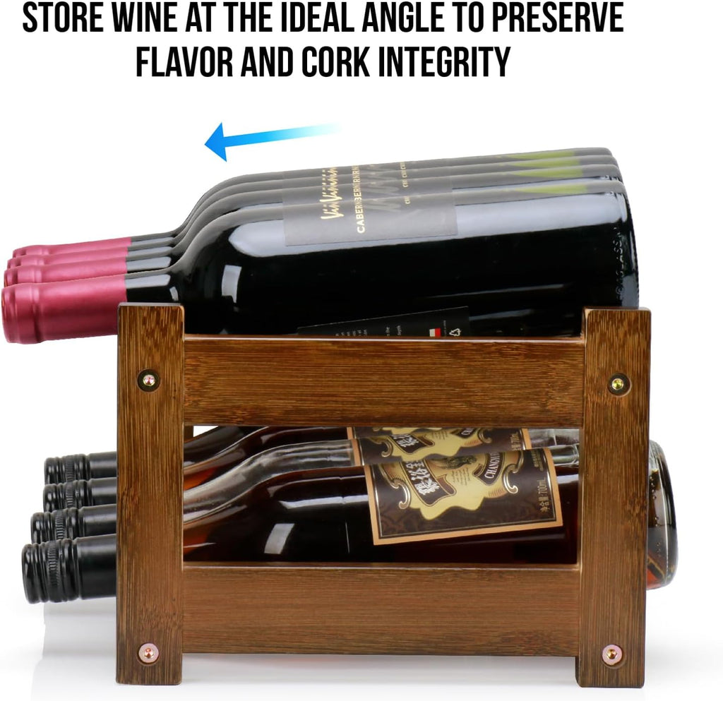 Bamboo Wine Rack, 2-Tier 8 Bottles Wine Storage Cabinet Shelf - Image 4