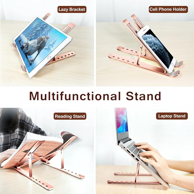 Laptop Stand, iVoler Laptop Holder Riser Computer Tablet Stand, 6 Angles Adjustable Aluminum Ergonomic Foldable Portable Desktop Holder Compatible with MacBook,iPad, HP, Dell10-15.6” Rose Gold - Image 7
