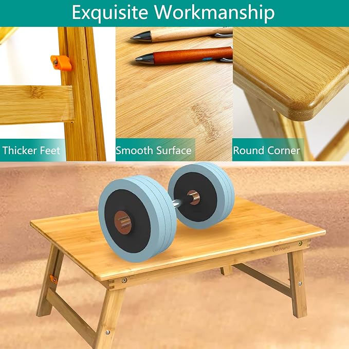 Lap Desk for Bed, COIWAI Bed Desk Bed Table Tary, Low Desk Table, Folding Floor Table, Adjustable Height, Portable Foldable Picnic Desk,Serving Breakfast Coffee in Bed Couch Floor .Bamboo - Image 5