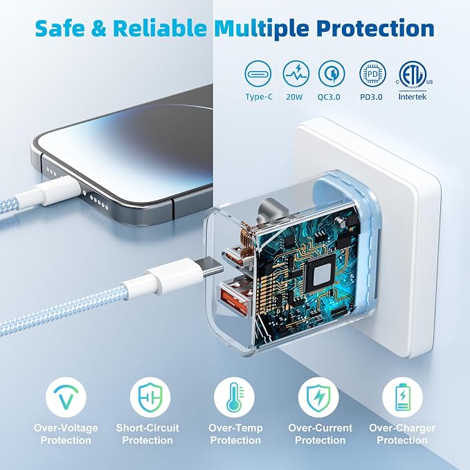for iPhone 17 16 15 Charger Fast Charging, 4-Pack Dual Port 20W | USB C Charger Block with 6FT USB-C to C Cable Type C Wall Charger Block for iPhone 17/16/15 Plus/Pro Max/iPad - Image 4