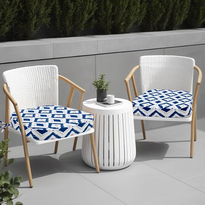 idee-home Outdoor Chair Cushions Set of 2, 19" x 19" D-Shaped | Thick Outdoor Seat Cushions Waterproof Patio Furniture with Ties Dining Pads - Image 6