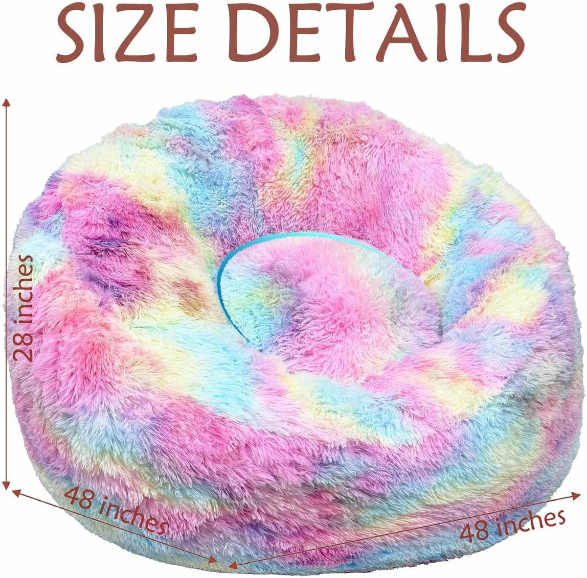 Plush Faux Fur Bean Bag Chairs, Memory Foam Filled Sofa Chair Shape Bean Bag for Adults/Teens/Kids, Ultra-Soft Lazy Sofa for Living Room Bedroom College Dorm, Rainbow - Image 2