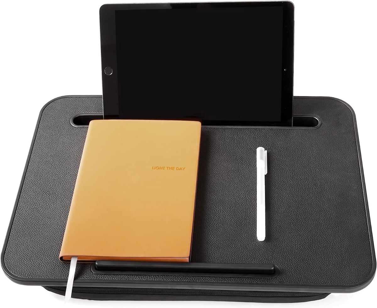 Istudyniture Lap Desk | Portable Laptop Desk & Stand – Fits Up to 15.6 inch – Washable Cushion, Built-in Phone Holder – for Bed, Couch, Sofa, Floor – Writing, Reading, Home Office – Small, Black - Image 2