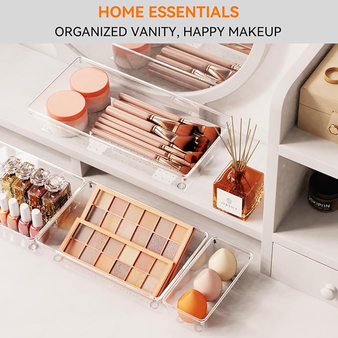 8 Pack Drawer Organizer for Kitchen Gadgets, Large Clear Plastic Drawer Divider for Kitchen Accessories, Bathroom Organizers and Storage, Home Essentials for Makeup and Vanity Accessories - Image 3