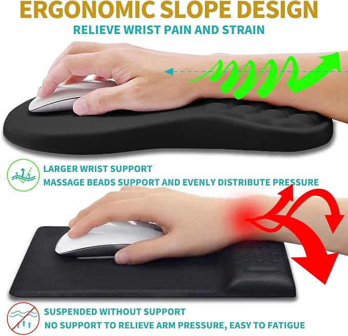 Hokafenle 2 in 1 Ergonomic Mouse Pad Wrist Support & Wrist Rest for Computer Keyboard Set, with Relieve Carpal Tunnel Pain Massage Bulge and Full Memory Gel Design (2In1 Set, Black) - Image 5