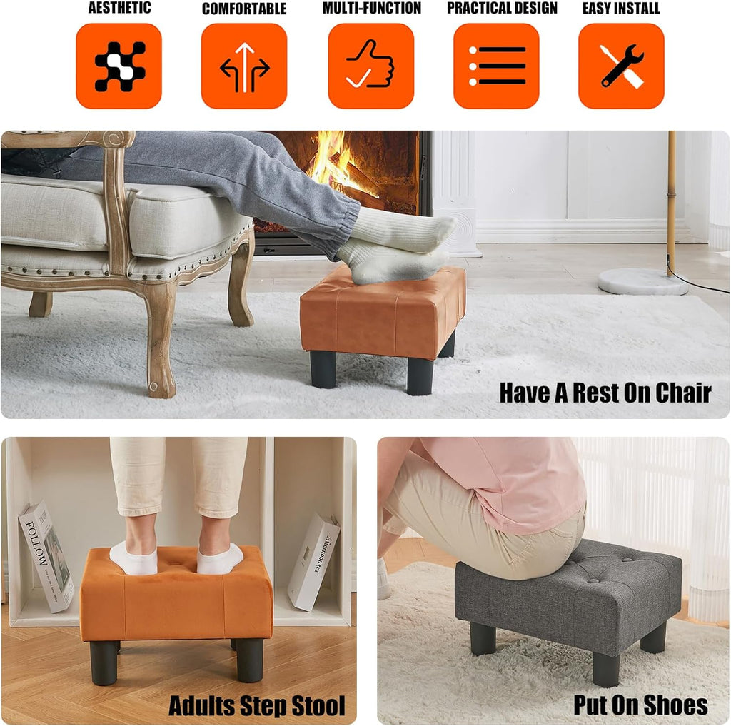 BRIAN & DANY Small Foot Stool, Leather Foot Stools with Legs, Stable Small Footstool for Living Room, Light Brown - Image 6
