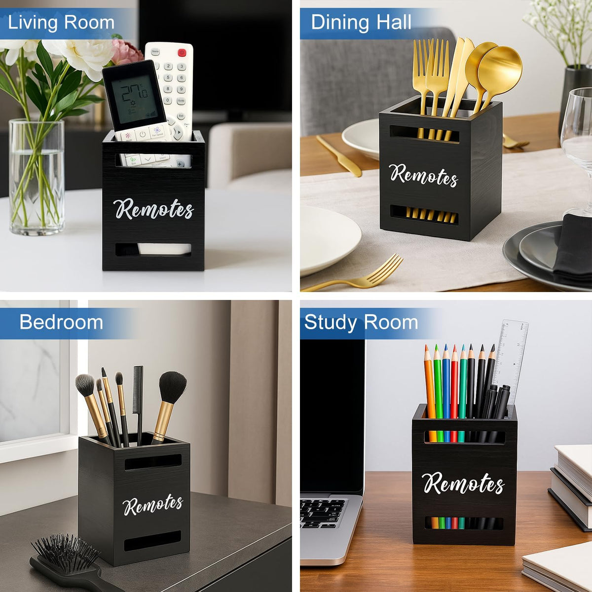 Black Wooden Table Remote Holder Wall Mount Nightstand TV Controller Caddy - Image 7