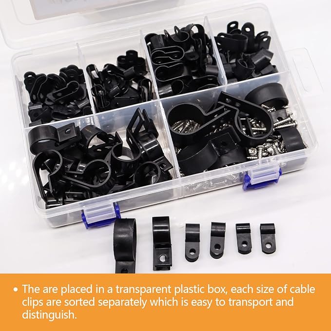 mankk 306PCS Cable Clips Assortment Kit Nylon R-Type Wire Mount Clamps | 6 sizes: 3/16,1/4,3/8,1/2,3/4,1 inch, Nylon Plastic cable clamps with screws for cable management - Image 9