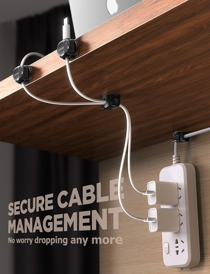 Chfeila 8-Pack Cable Clips, Quick-Lock Cord Organizer Black | Cord Holder for Nightstand, Home Office Desk Accessories for Men Women, College Dorm Room Essentials, Cubicle Accessories - Image 6