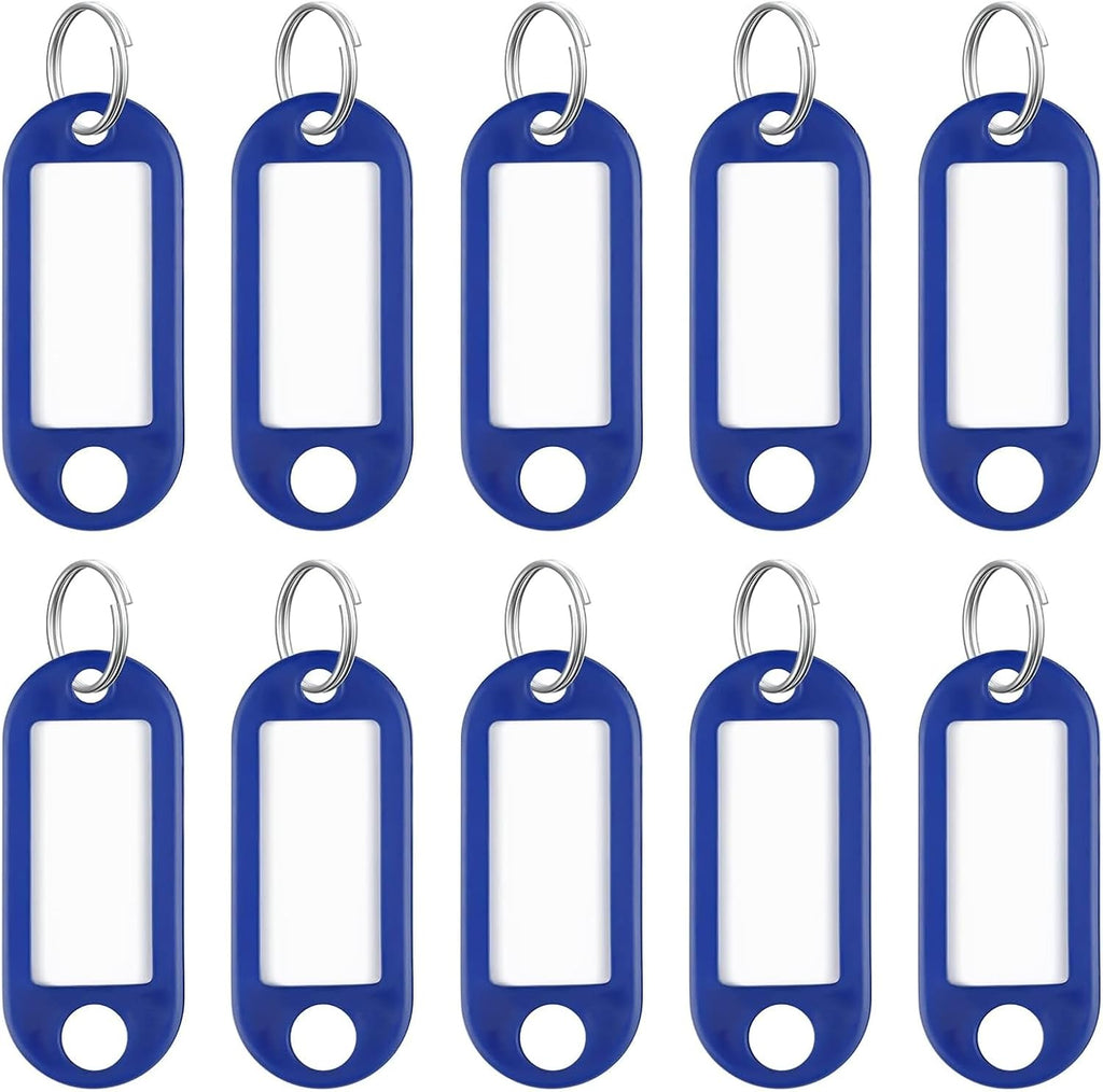 Uniclife 10 Pieces Key Tags 2 Inch Soft Plastic Key Chain Tags with Blank Paper Labels Clear Windows Protective Films and Split Rings Flexible Item Identifiers, Blue by Uniclife