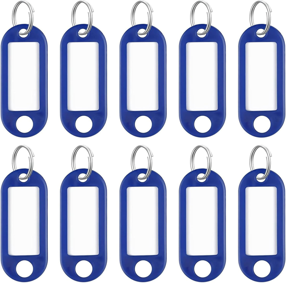 Uniclife 10 Pieces Key Tags 2 Inch Soft Plastic Key Chain Tags with Blank Paper Labels Clear Windows Protective Films and Split Rings Flexible Item Identifiers, Blue by Uniclife