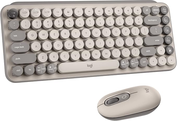 Logitech POP Keys + POP Mouse - Wireless Keyboard and Bluetooth Mouse Combo with Typewriter-Style Mechanical Keys, Emoji Features, Cute Compact Design - Mist by Unknown