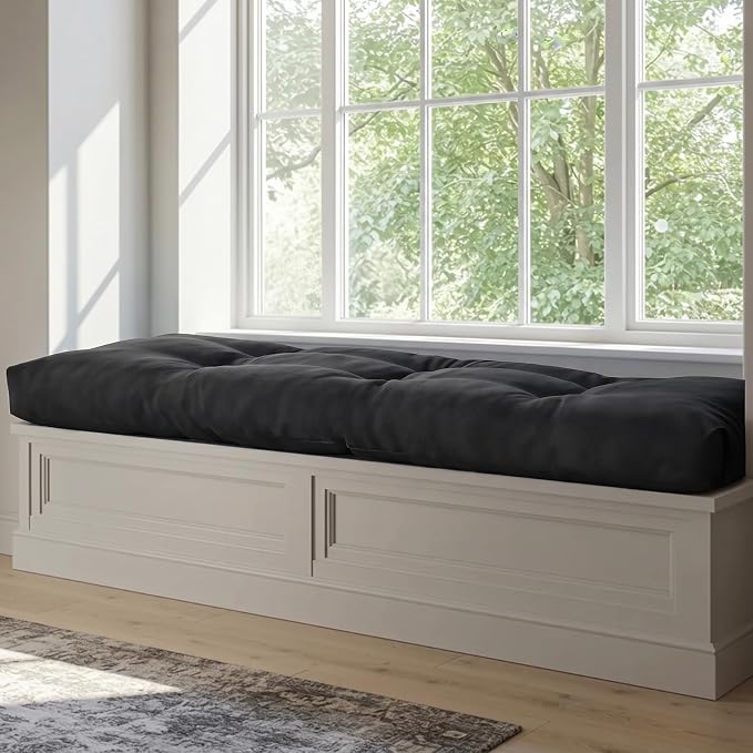 44 Inch Bench Cushions for Indoor Furniture | Super Soft Rectangle Bench seat Cushion Pad with Non-Slip Bottom, Waterproof Bench Pad for Window Porch(Black, 44x19x4.5In) by WEOAVRY
