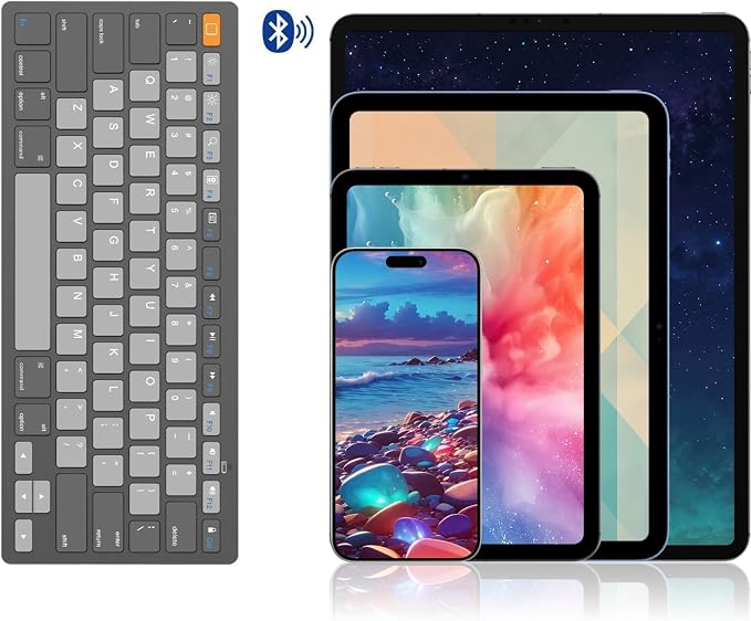 OMOTON Ultra-Slim Bluetooth Keyboard for iPad,iPad Pro/Air/Mini,iPhone | Stable Wireless iOS Keyboard with 12 Multimedia Keys, Portable for Office, Travel, School, Orange & Gray & Deep Gray - Image 5